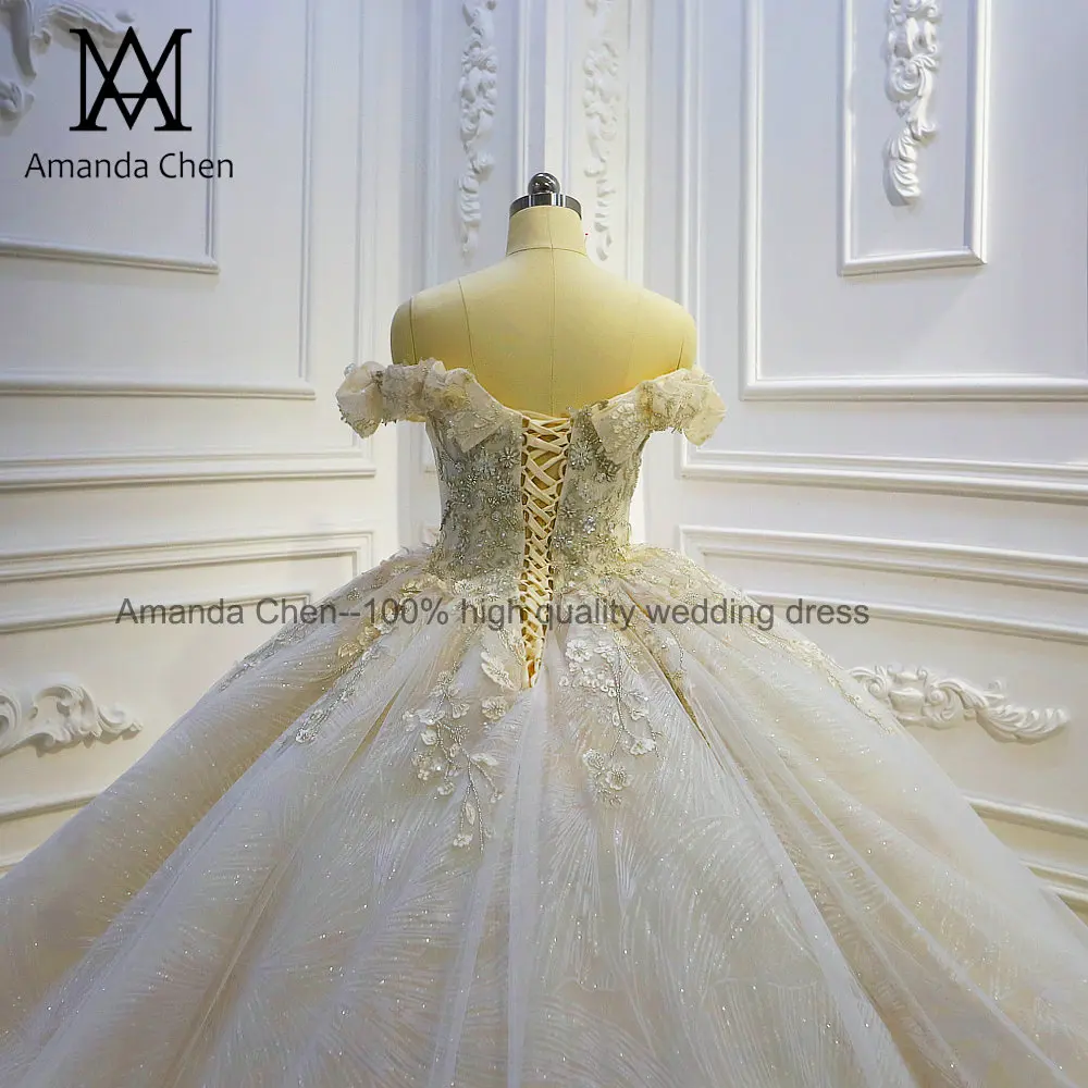 Vestidos de novia corte princesa с открытыми плечами 3D Цветы бальное платье свадебное платье