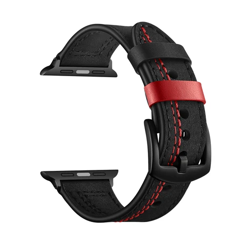 black Аксессуары для наручных часов для apple watch, ремешок 42 мм, 38 мм, версия apple watch band 44 мм 40 мм наручных часов iwatch серии 5/4/3/2/1 браслет из натуральной кожи - Цвет ремешка: black