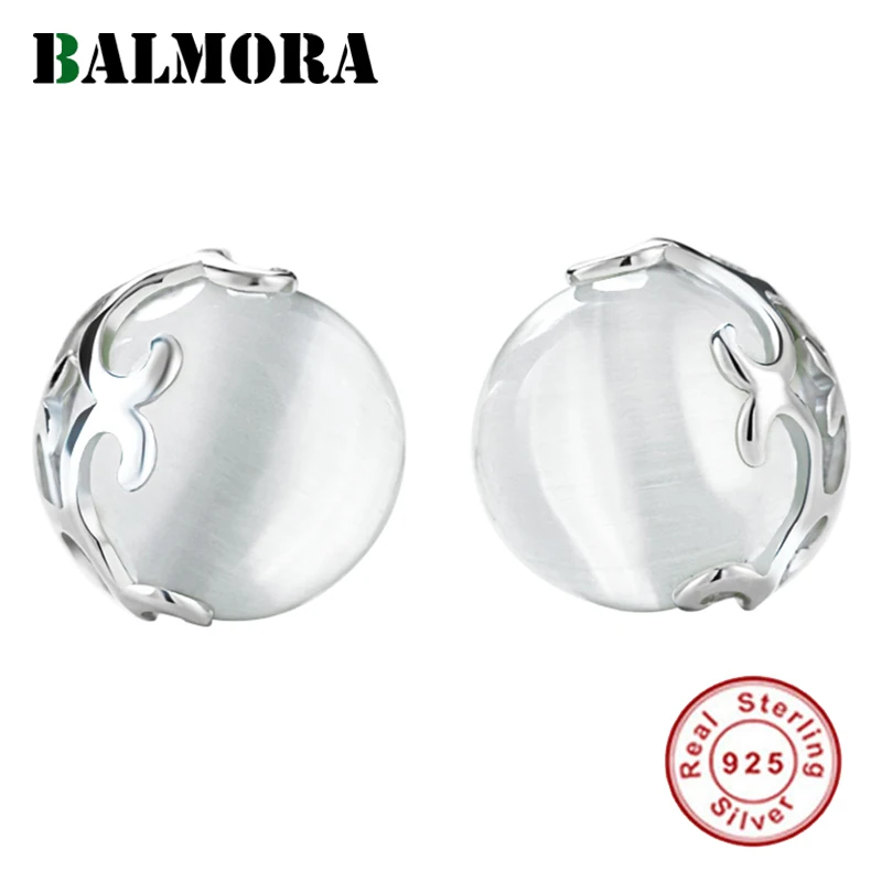 BALMORA 1 пара стерлингового серебра 925 Круглые Серьги гвоздики для женщин подарок каменные серьги ретро модные ювелирные изделия Brincos