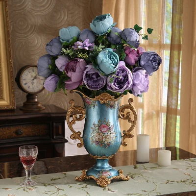 Европейский роскошный дворец смолы украшение вазы дома настольные фигурки ремесла украшения свадебный подарок американский Ретро Шелковый цветочный горшок - Цвет: style 12