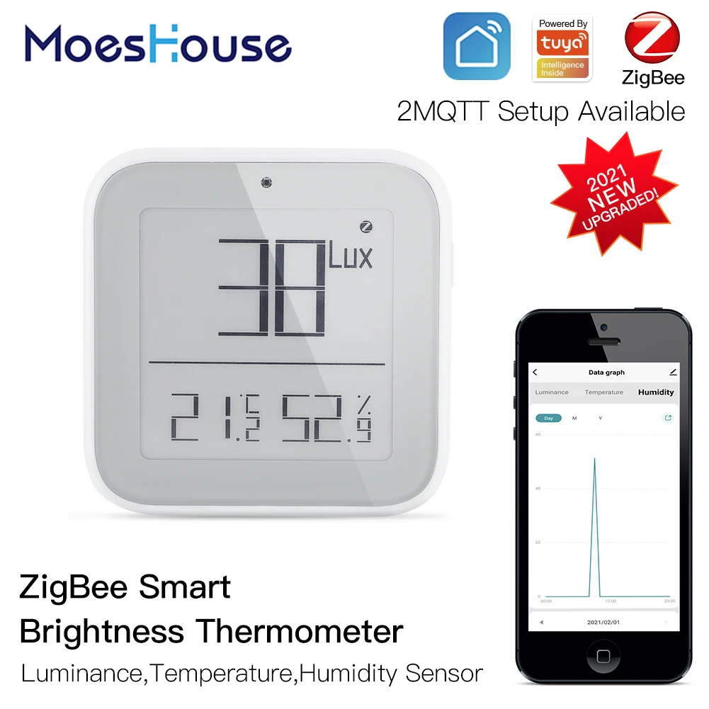 MoesHouse Smart Zigbee Brightness Thermometer Real time Light Sensitive