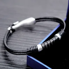 Ручной сплав черный кожаный шнурок браслет простые походные часы аксессуары