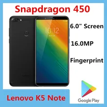 Original Lenovo K5 Note 4G LTE Mobile Phone Snapdragon 450 Octa Core Android 8.1 6.0" IPS 1440X720 16.0MP Dual Sim Fingerprint