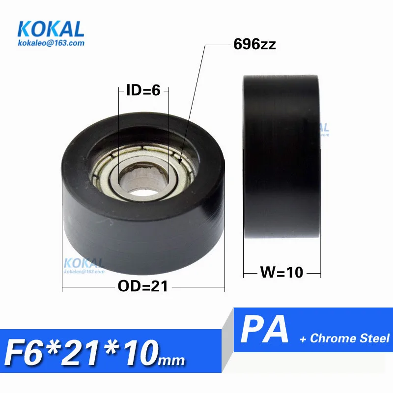 

[F0621-10]1PCS PA66 nylon 696zz bearing Flat Type bearing roller wheel plastic printer tool wheel roller 6*21.3*10mm 0621K