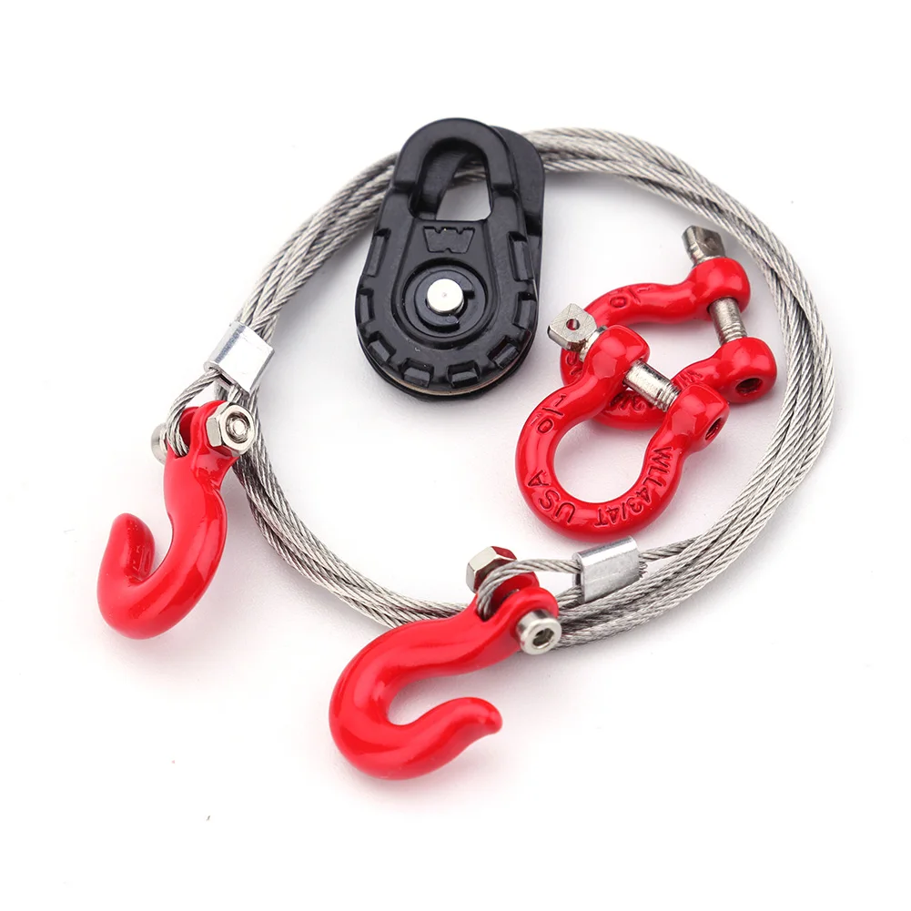 3 IN 1 RC Truck Rescue Equipment Winch Snatch Block D-Ring Trailer Shackles Hook Tow Chain Kit for 1/10 RC Rock Crawler Upgrade