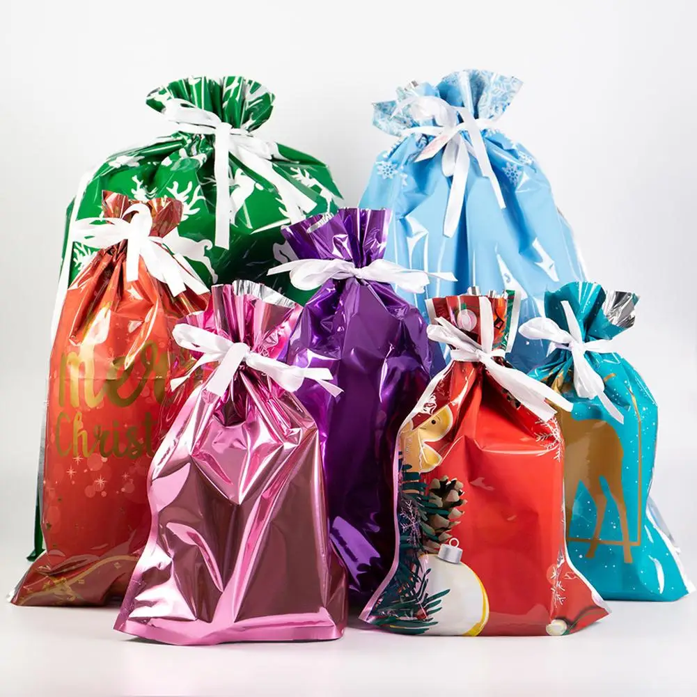

2020 Christmas Gift Bag Aluminum Foil Mintiml One-Tug Bags Christmas Drawstring Gift Bag Drawstring Gift Storage Bag Party Decor
