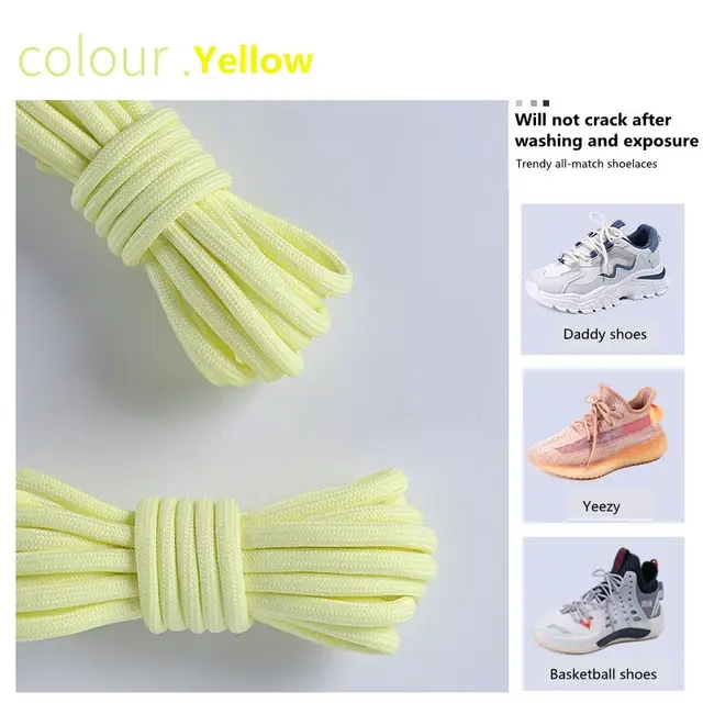 1Pair New 2021 Round Shoelaces Polyester Solid Classic For Yezy Sports Martin Boot shoeslace Sneaker Shoe Laces Strings 20colors YELLOW