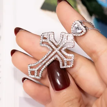 

New 925 Silver Exquisite Bible Jesus Cross Pendant Necklace for women men Crucifix Charm Simulated Platinum Diamond Jewelry N035