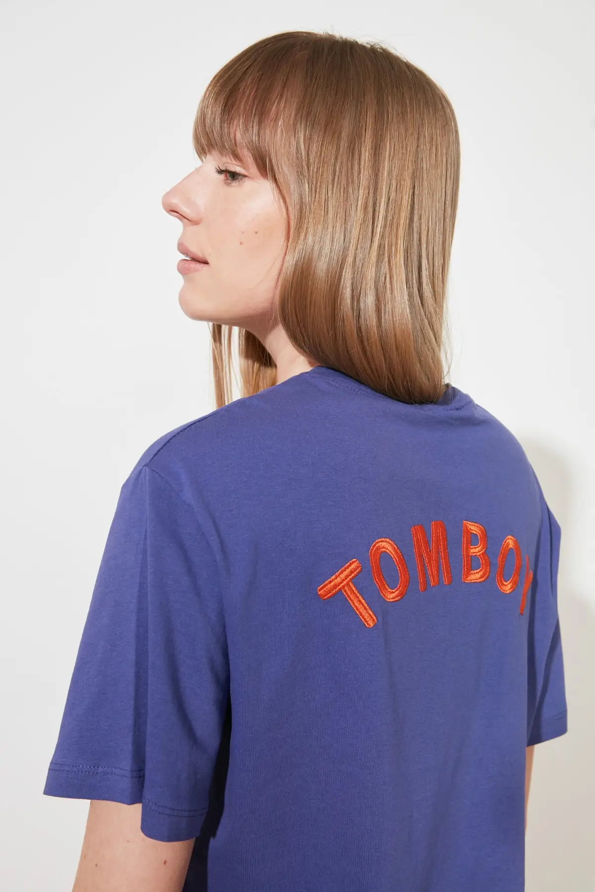 Trendyol Navy Embroidered Boyfriend Knitted T-shirt TWOSS19GS0111 | Женская одежда