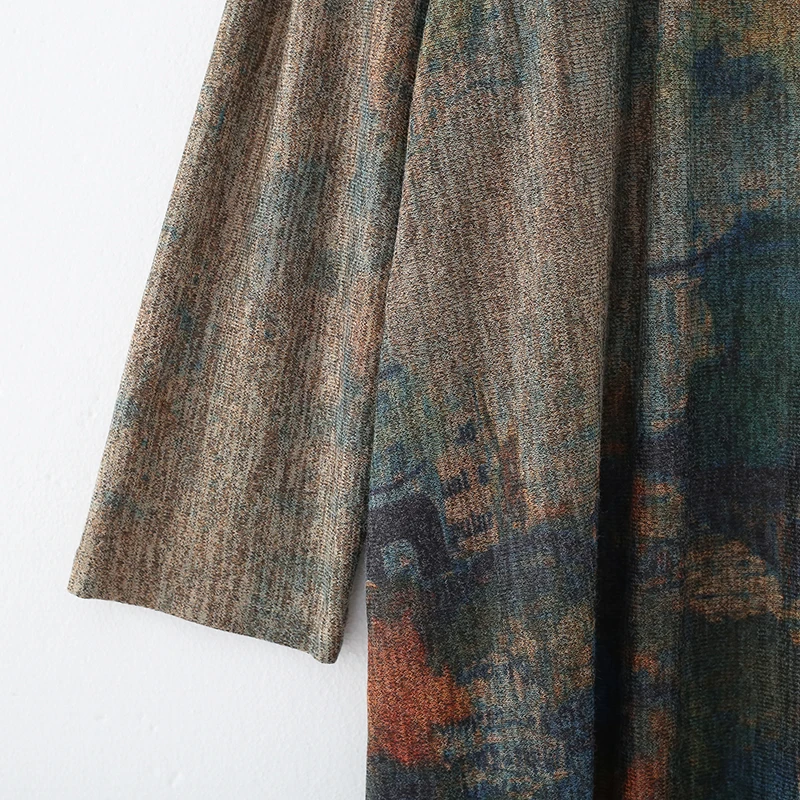 New Autumn Maxi Dresses for Women Vintage Loose Long Sleeve Dress Women Knitting RetroRabbit Hair Printed Robe Winter Vestidos