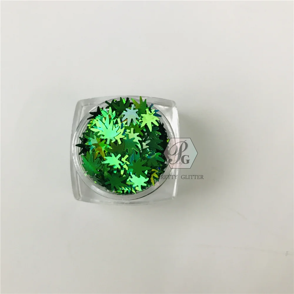PrettyG 1 Box Weed Leaves Shape Holographic Glitter Sequins for Resin DIY Making Art Craft Nail Makeup Decoration Accessories