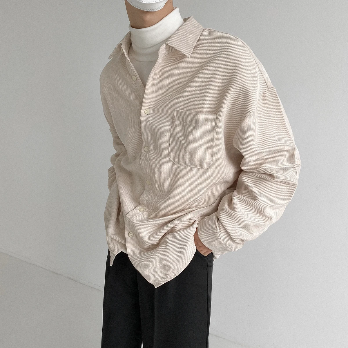 

Retro high-end corduroy shirt male Hong Kong style loose long-sleeved shirt trend all-match casual jacket