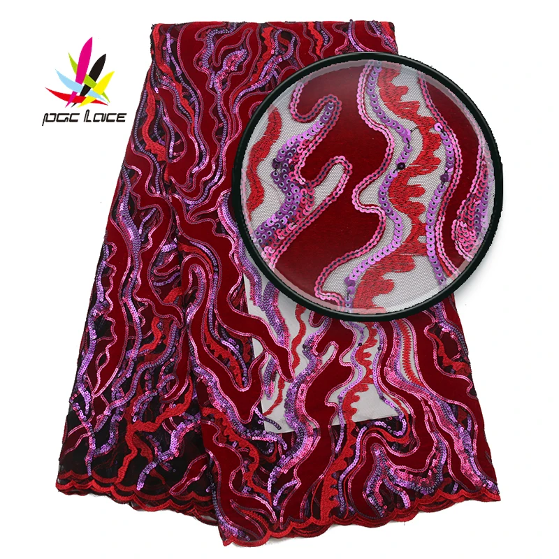 

2019 French Mesh Velvet Lace Fabric With Sequines High Quality Hot Sale African Nigerian Embroidered Voile For Dress AMY2997B