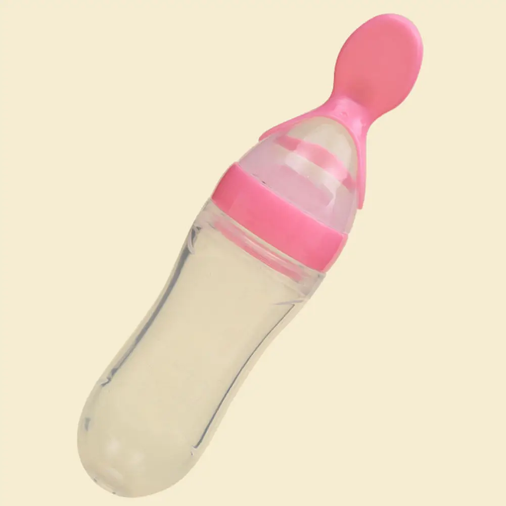 Emmababy 90 мл прекрасный безопасности для младенцев силиконовые кормления с ложкой кормушка еда риса бутылочка для каши лучший подарок - Цвет: Розовый