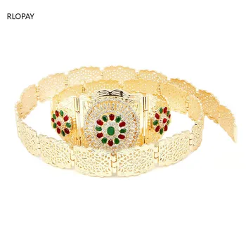 

New Moroccan Chic Caftan Belts for Women Luxury Bridal Waist Chain with Colorful Rhinestones Classic Arabic Belts for Gown