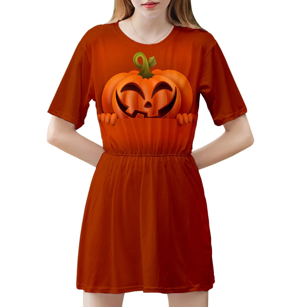 

2019 New Ladies 3D Print Women's Fashion costume Halloween Lace Short Sleeve Vintage Gown Evening Party Dress Halloween Party