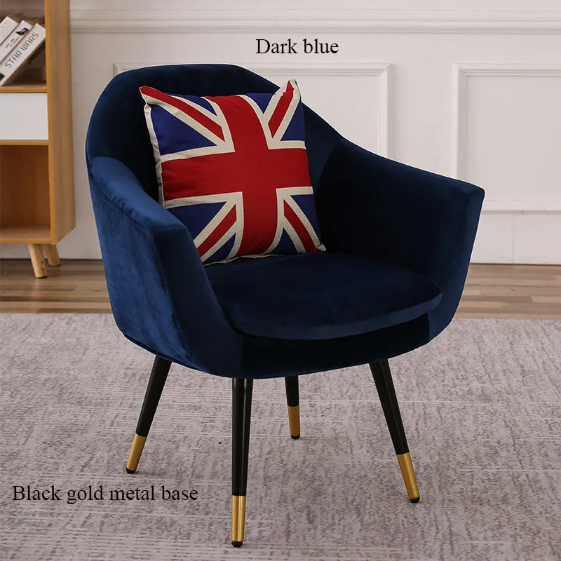 Современный Одноместный стул для отдыха, кафе, офиса, ресторана, мебель для спальни, для учебы, скандинавский стул в стиле минимализм, диван - Цвет: Metal base Dark blue