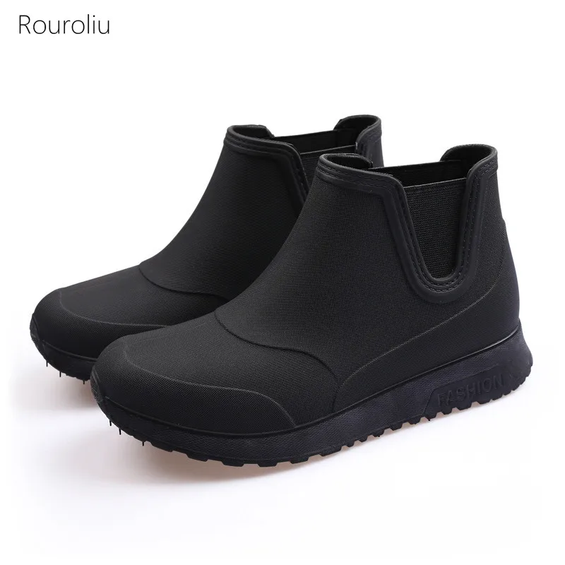 

Men Elastic Band Comfort Ankle Rain Boots Lovers Outdoor Waterproof Fishing Shoes Couple's Rainboots Safety Work Water Boots