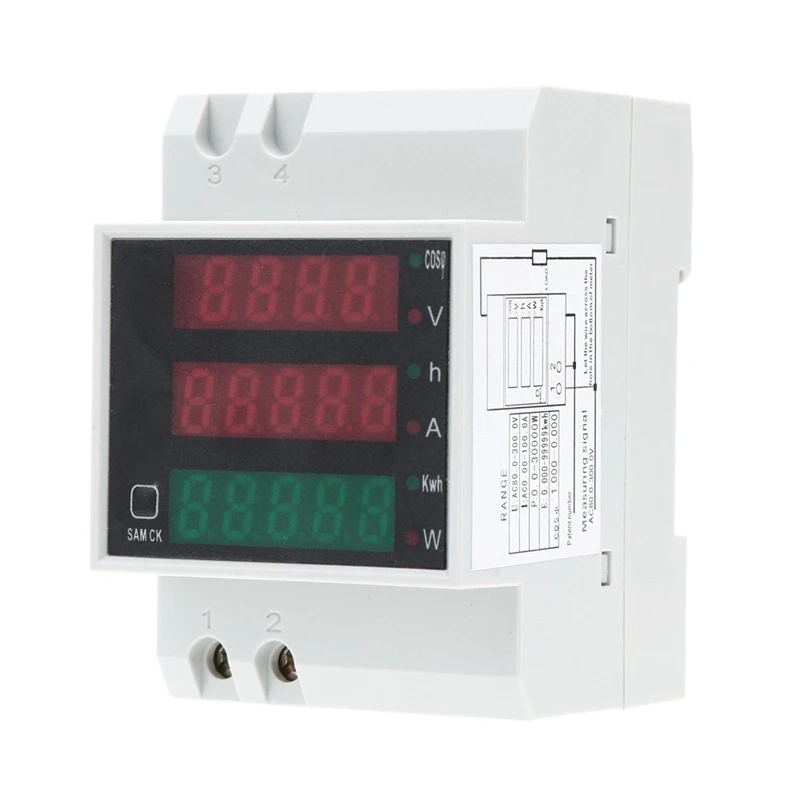 100A AC80-300 V Цифровой Многофункциональный din-рейка измеритель напряжения вольтметр белый коэффициент мощности