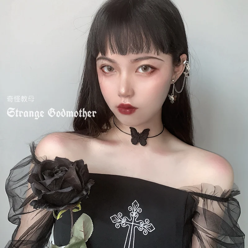 HZ Милая Фея уникальная нашивка в виде бабочки Черный Белый Преувеличение короткая цепь чокер линия ожерелье для женщин ювелирные изделия Вечерние