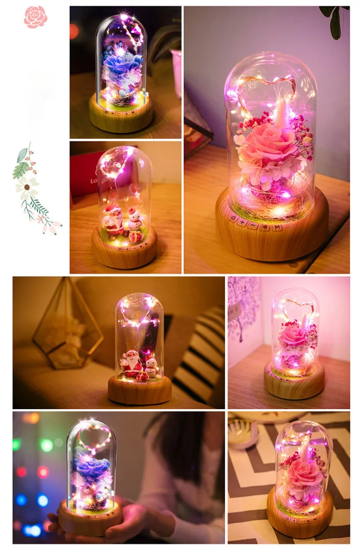 Garrafa de Vidro Lâmpada com Luz da Corda + Recarregável sem Fio Decoração da Sua Romântico Rosa Bluetooth Alto-falante Natal Casa Lâmpada 12 Romântico rosa garrafa de vidro lâmpada com