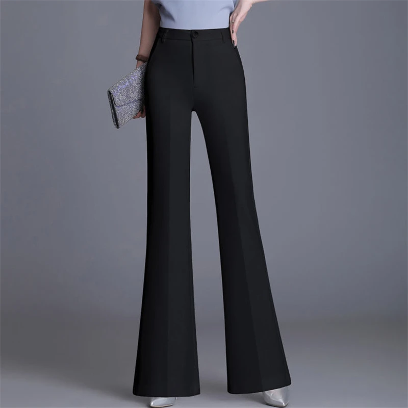 Classic Slim White Flare Pants For Women 2023 Summer Thin Bell Bottom Pantalones High Waist Office Lady Suit Trousers Breathable