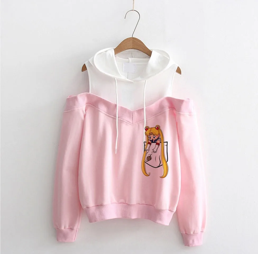 3 Sailor Moon hoodie Sweatshirt Kawaii Clothing Tops Women Harajuku Hoodies Sailor Moon Off Shoulder Sweatshirts women clothes - Цвет: 3