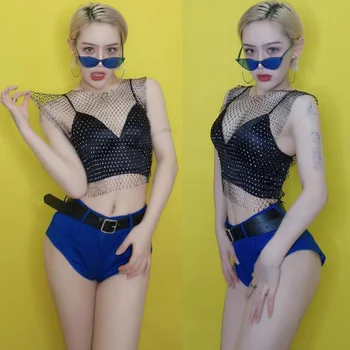 

Jazz Dance Costumes Sexy Mesh Top Nightclub Singer Dj Ds Dancer Rave Clothes Pole Dancing Outfits For Woman Stage Wear DN3934
