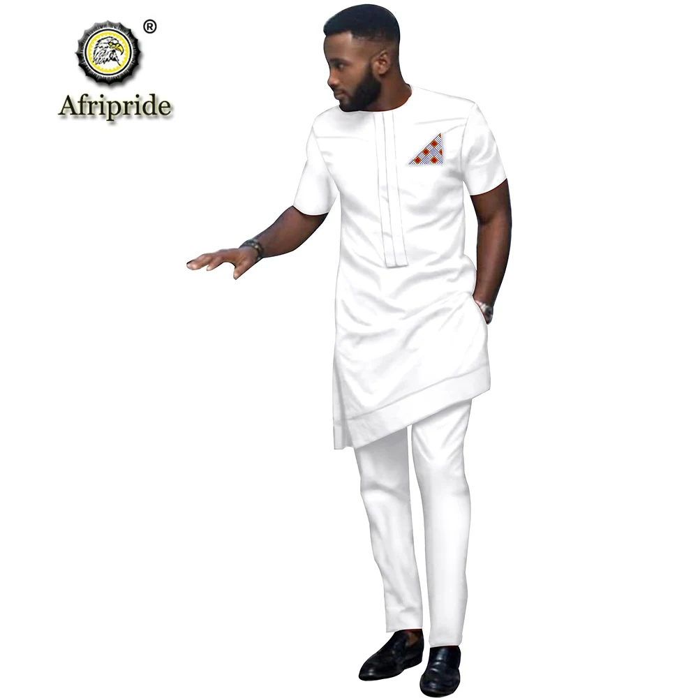 Африканская Мужская одежда, костюм в этническом стиле, длинная рубашка с принтом, штаны, комплект из 2 предметов, Дашики, короткий рукав, спортивный костюм AFRIPRIDE S1916016 - Цвет: 11-526