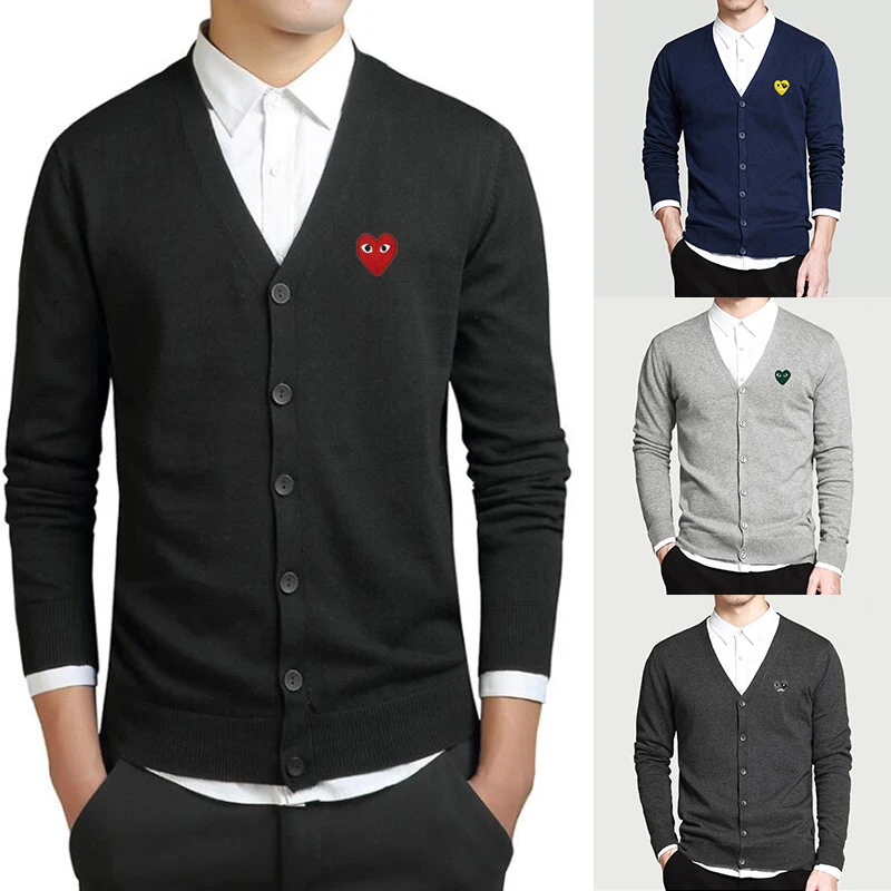 Have Eyes-suéter de algodón con bordado de dibujos animados para hombre, chaqueta Lisa ajustada de manga larga con cuello en V, temporada primavera y otoño