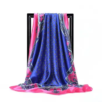 

Scarves Women Fashion Luxury Brand Big Square Head Silk Scarf 90*90cm Printed Foulard Shawls For Ladies Hijab