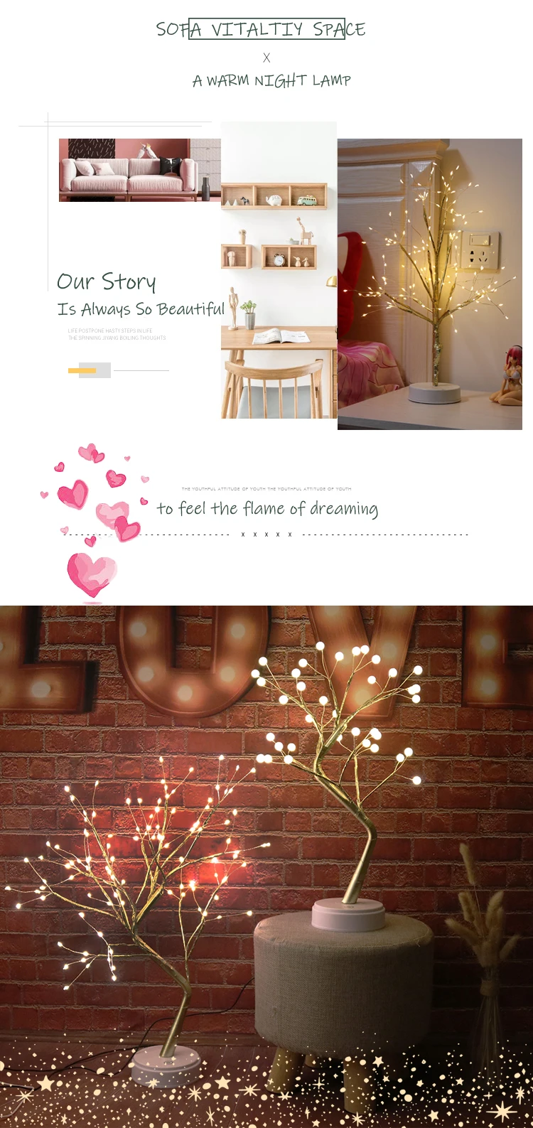 Candeeiros de Mesa com Bateria Luzes de Fadas Decorativas para Festa Decoração do Quarto Luz da Noite Fogo Árvore Casamento & Usb 4 Cheap Luzes noturnas