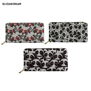 

ELVISWORDS Baby Panda Pattern Long PU Leather Wallets Desinger Brand Larger Caed Purse Waterproof Zipper Travel Money Bags Woman