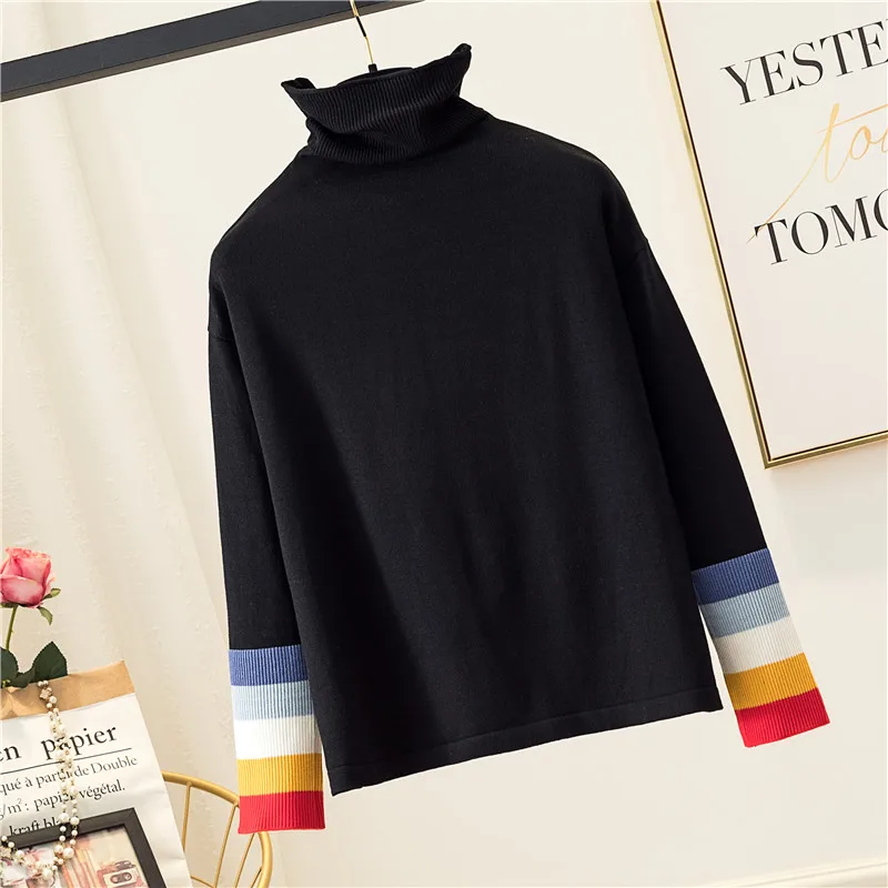 Neploe полосатый свитер с высоким воротником модный контрастный цвет пуловер осень зима длинный рукав базовый вязаный Топ Женская одежда 54635