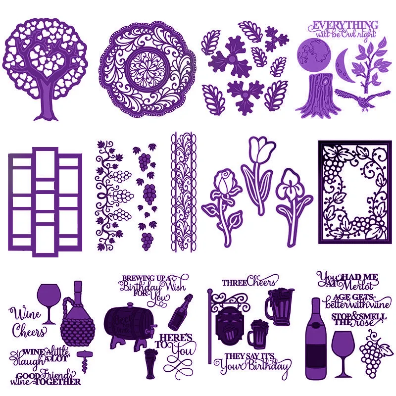 

Grape Vine Border Frame Heart Tree Flowers Tiled Background Beer Theme Cutting Dies for DIY Scrapbooking Cards Crafts New 2019