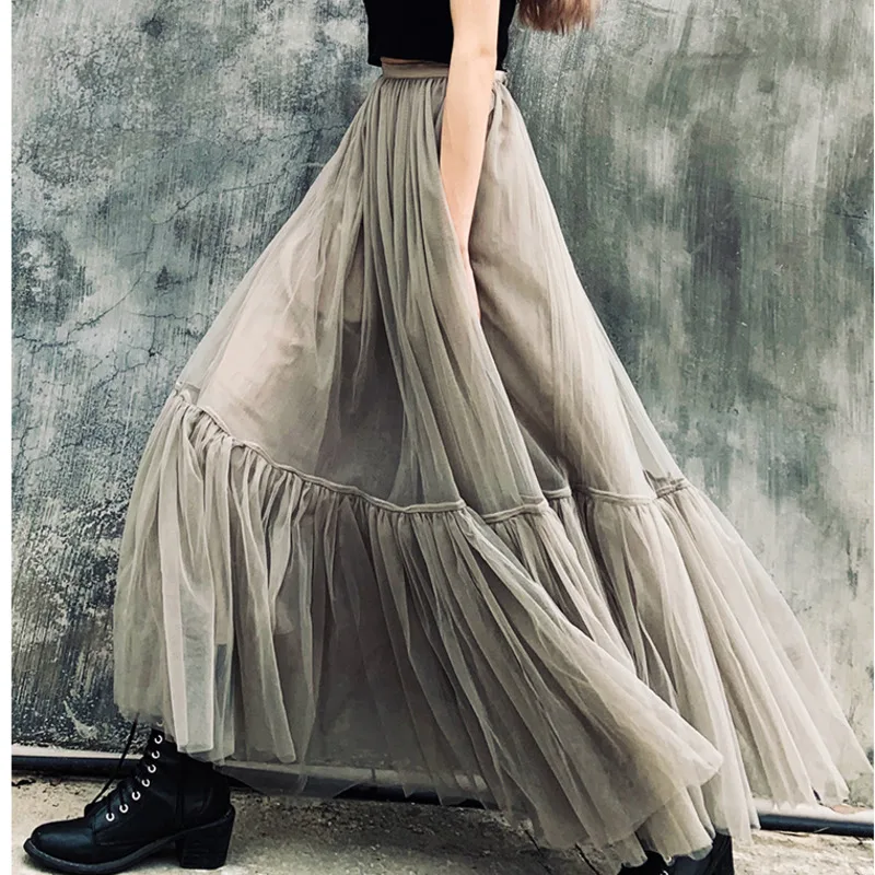 LANMREM 2020 Spring Summer New Arrivals Ball Gown High Waist Mesh Decoration Women Solid Pattern Casual Fashion Skirt AW23302S | Женская