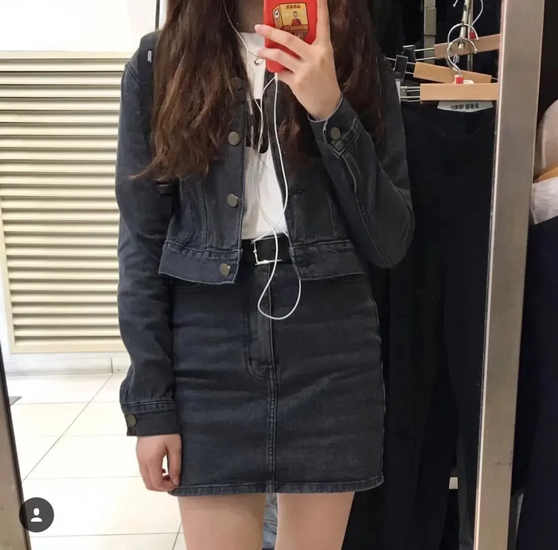 

Spring And Autumn New Style Korean-style Elegant Retro Washing Dark Gray Slim Fit Fold-down Collar Short Cowboy Jacket Blouses