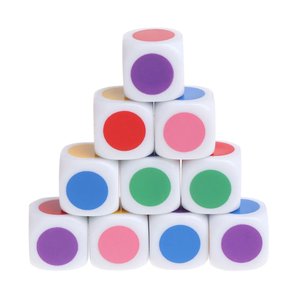 10pcs 16mm Opaque Six Sided 6 Color Dot Dice Games D6 D&D RPG 