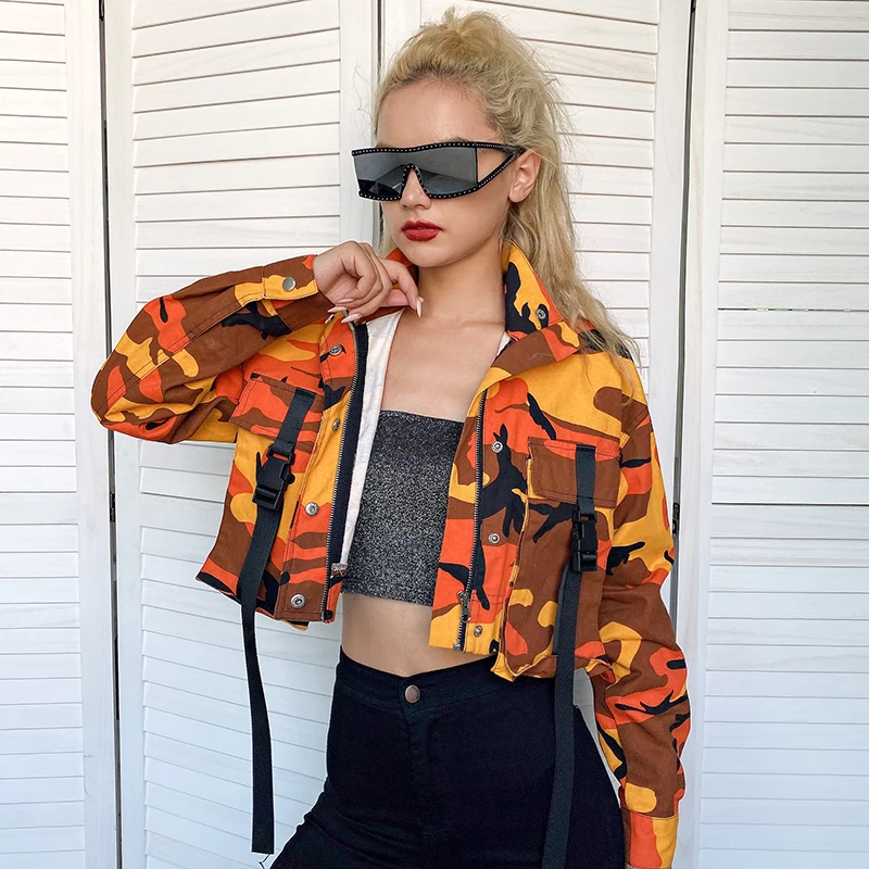 HEYounGIRL камуфляж принт для погрузочных работ джинсовая куртка Для женщин камуфляжная Толстовка Harajuku пальто, женские, повседневные, свободные укороченные жакеты в уличном стиле