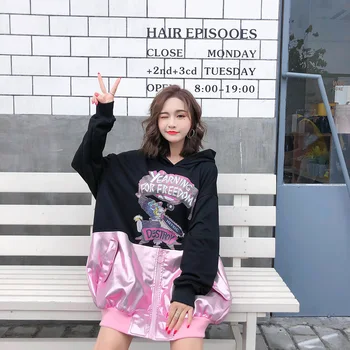 

BONJEAN Letters Print Sweatshirts 2019 Autumn Tops & Pullovers Casual Long Sweatshirt for Women Black Hooded Sweatshirt BJ1513