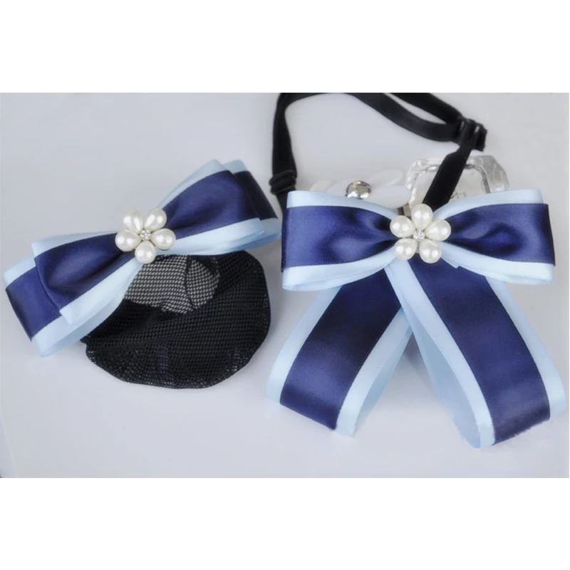 Office Lady Rhinestone Pearl Garland Fashion Bow Barrette Hair Clip Cover Bowknot Net Bun Snood Bow tie hair accessory two-piece