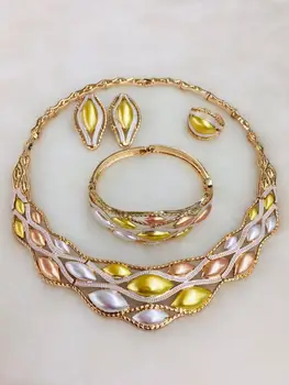 

Yulaili Top Quality Nigerian Wedding Jewelry Sets Bridal Bridesmaid Tricolor Necklace Earrings Bracelet Ring Party Jewellery