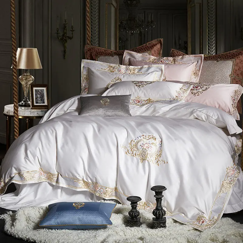 Premium 1000TC Egyptian Cotton White Grey Bedding set US Queen King size Embroidery Quilt/Duvet cover Bedsheet Pillow shams