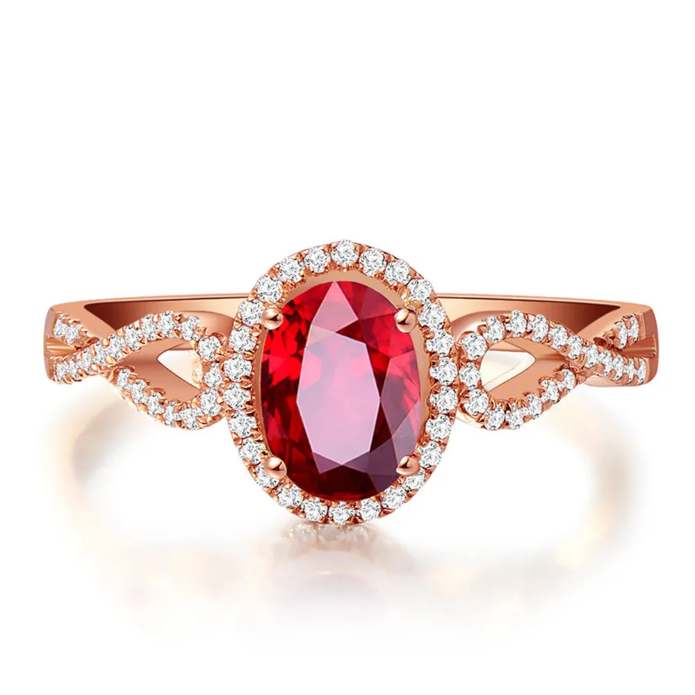 

Ruby rings for women girl red gemstones crystal bridal jewelry 18k rose gold zircon diamonds wedding engagement band finger gift