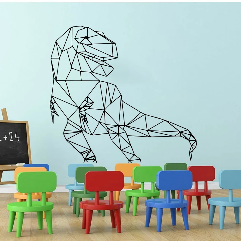 Cartoon Geometric T-Rex Dinosaur Wall Sticker Boy Room Kids Room Jurssic Park Dino Animal Wall Decal Nursery Playroom Vinyl Deco (1)