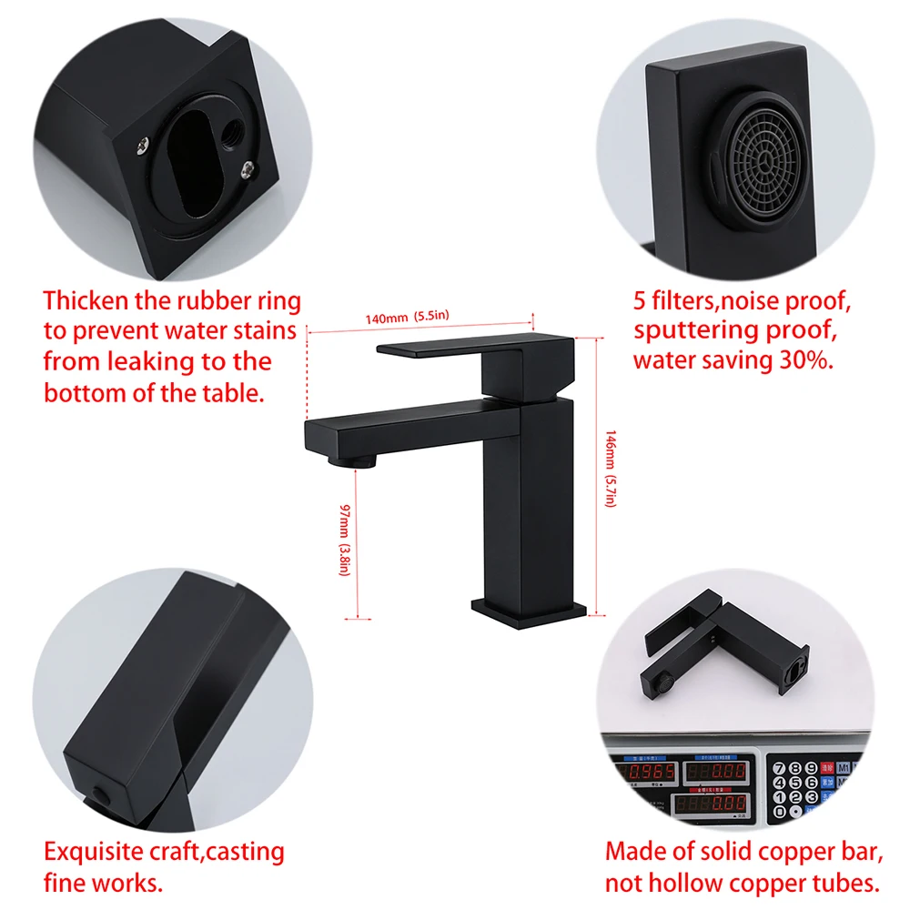 New Square Matte Black Bathroom Faucet Brass water saving Basin Mixer Bathroom Accessories Tap Bathroom Sink Basin Mixer Tap.