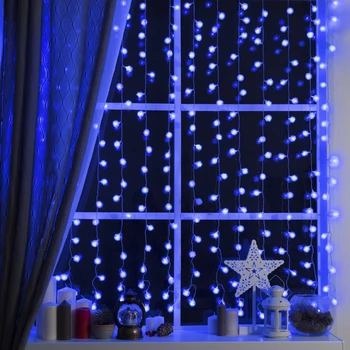 Slinger "Gordijn" 2 Х 1.5 M Met "Egels" Bijlagen, IP20, Transparante Draad, 360 Led, Blauw Glow, 8 Modi, 220 V Garland Voor Home Home Decor Decoratie