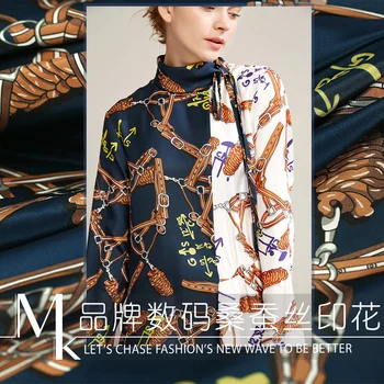 

19 Spring Summer Modern Fancywork 100% Silk Digital Print Fabric for Women Dress 16momme 140cm Wide Cloth for Diy Sewing Hot