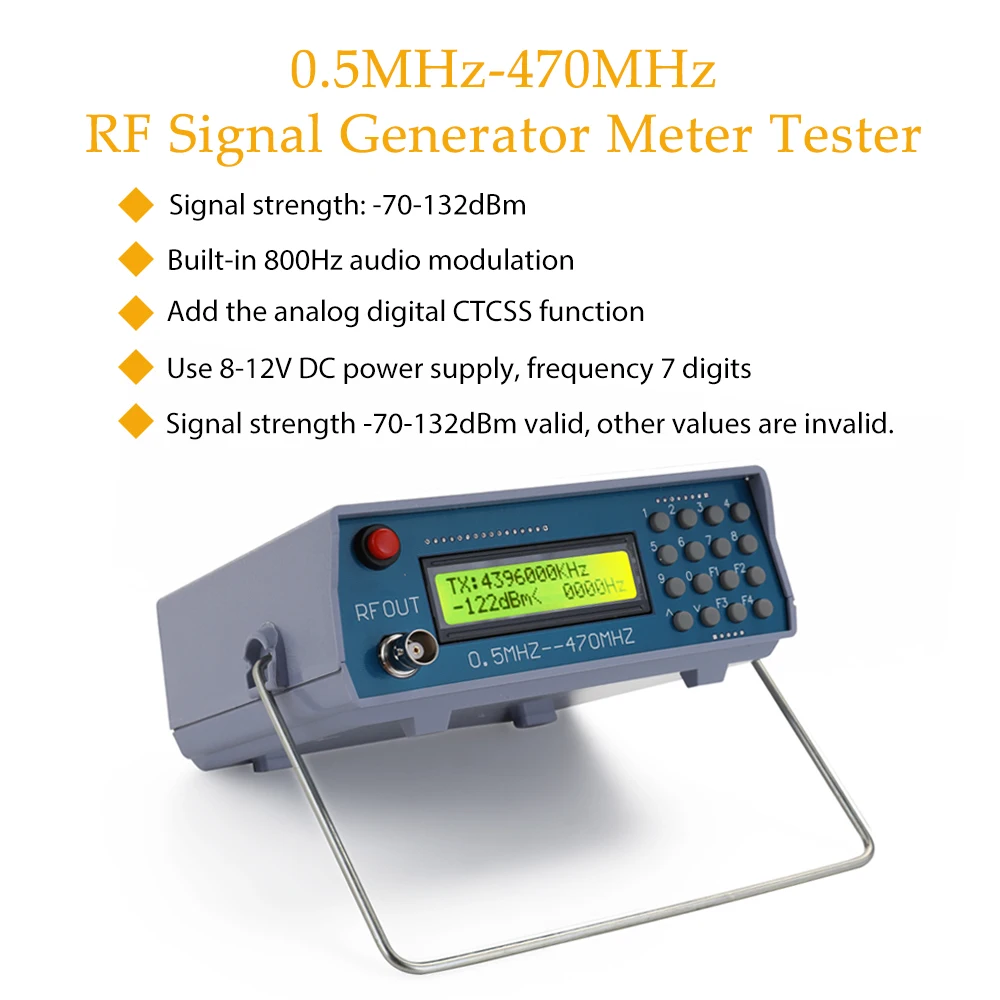 

0.5MHz-470MHz RF Signal Generator Meter Tester Tesrting Tool Digital CTCSS Singal Output for FM Radio Walkie-talkie Debug