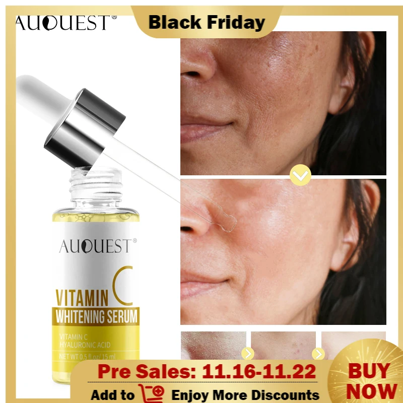 

AuQuest 15ml Vitamin C Whitening Serum Hyaluronic Acid Face Cream Moisturizing Wrinkle Fade Dark Spots Anti-Aging Skin Care